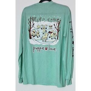 Puppie Love T-Shirt Women's Medium Aqua Ice Skating Pups Long Sleeve Pre-owned